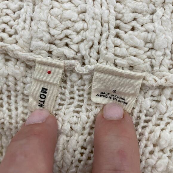 Moth Cowl Split Neck Wood Button Sweater Cream Women Small Anthropologie - Picture 2 of 12